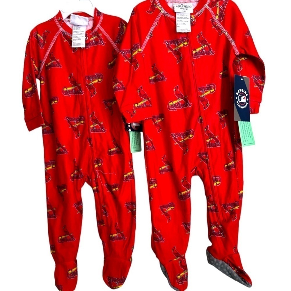 Mlb St Louis Cardinals Toddler Bundle of 2 Raglan Full-Zip Sleepers 6-9mo NWT